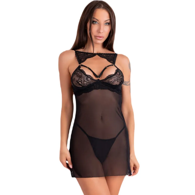 Livco Corsetti Fashion - Krolina Lc 90734 Chemise + Tanga Preta L/XL