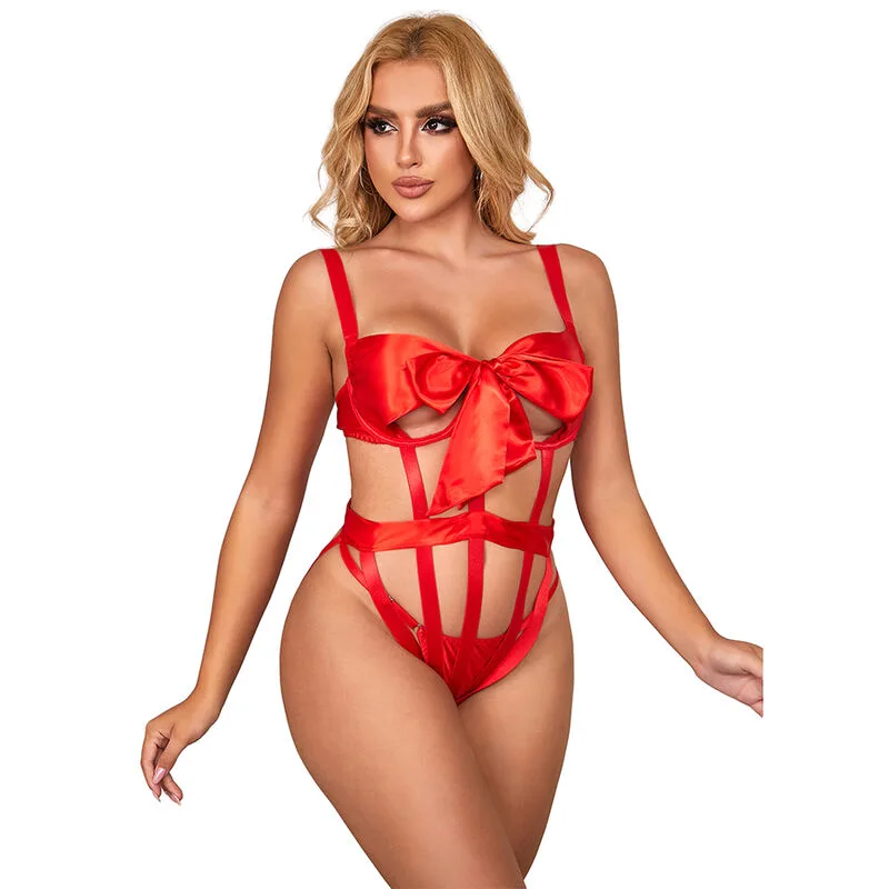Subblime - 954475 Body Sexy Openwork com Laço Vermelho L/XL