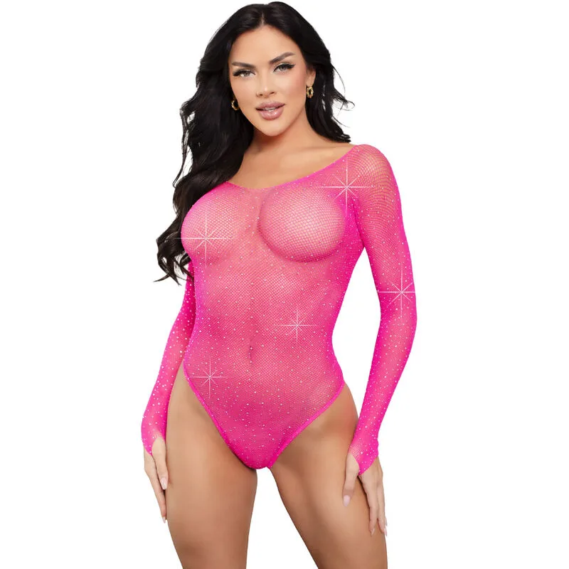 Leg Avenue - Crystalized Long Sleeve Bodysuit Fuchsia
