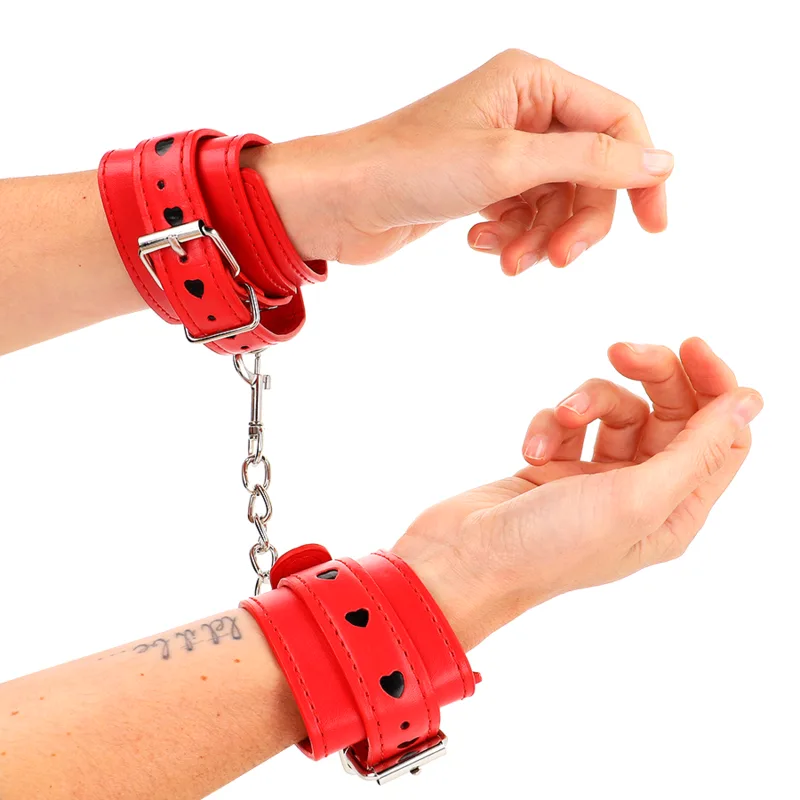 Kink - Red Wrist Restraints with Black Heart Inlay Adjustable 21-28 cm X 5.5 cm