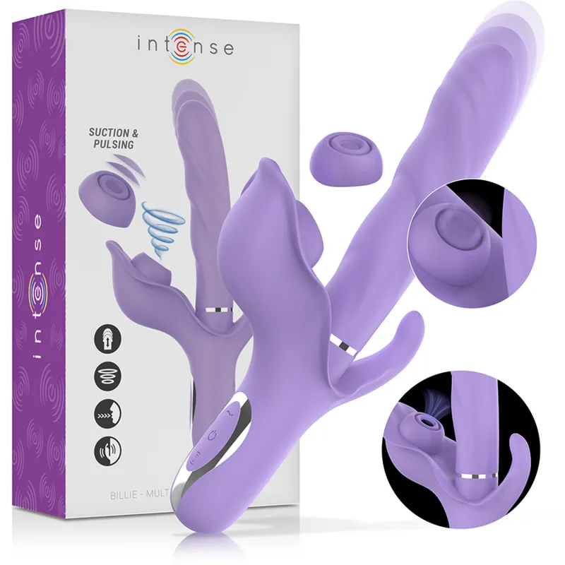 Intense - Vibrador de Sucção Multifuncional Billie Recarregável com Botão Roxo
