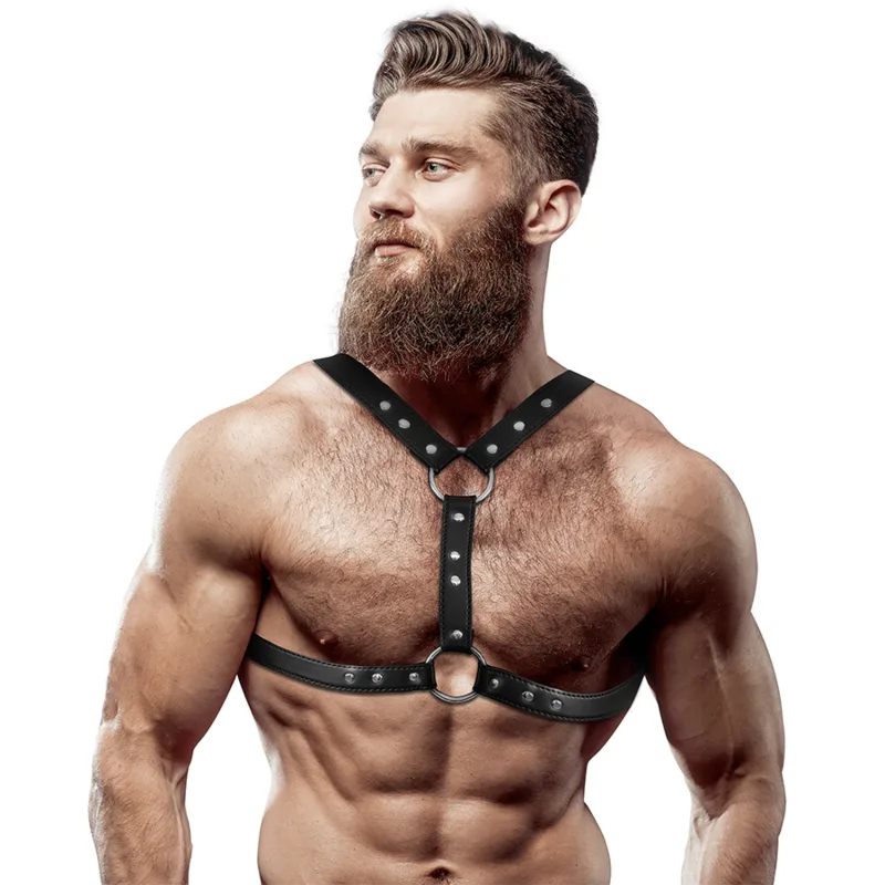 Fetish Submissive Attitude - Eco-Leather Chest Harness with Double Support and Studs for Men