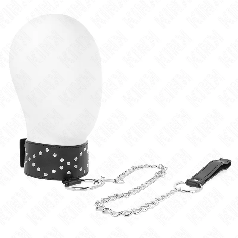 Kink - Necklace 65 cm with Leash with Silver Studs Model 3 Adjustable 36-43 cm X 5 cm
