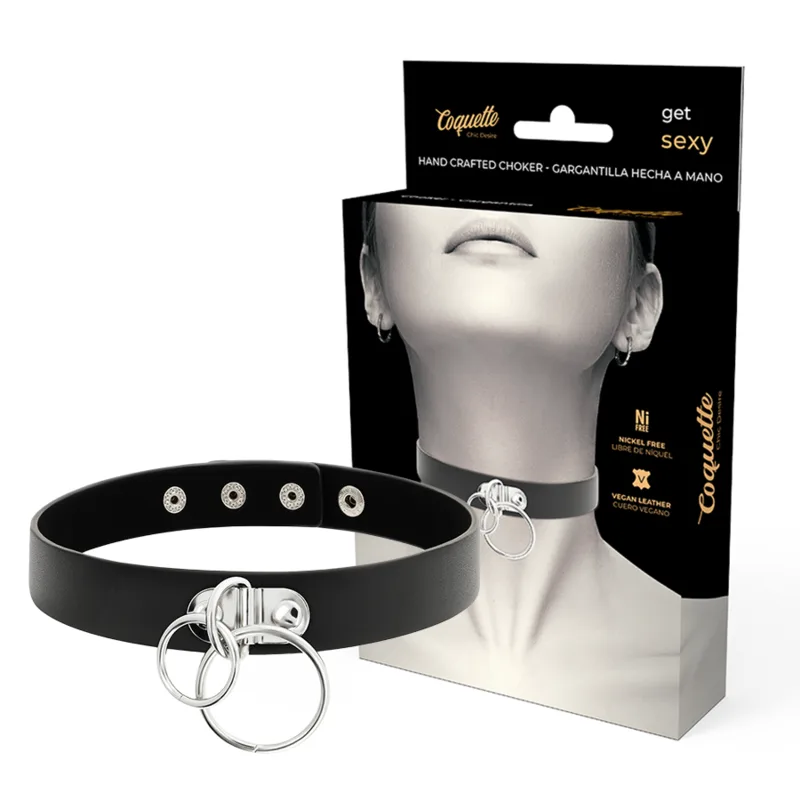 Coquette Chic Desire - Double Ring Vegan Leather Choker