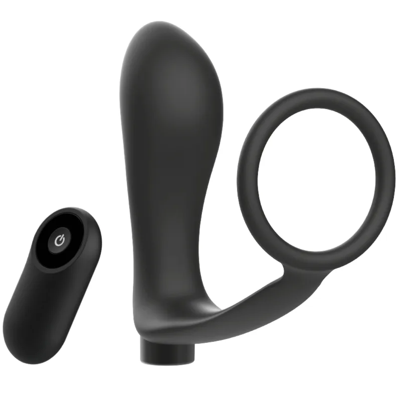 Addicted Toys - Penis Ring with Remote Control Anal Plug Black Rechargeable