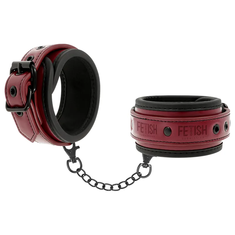 Fetish Submissive Dark Room - Vegan Leather Handcuffs with Neoprene Lining