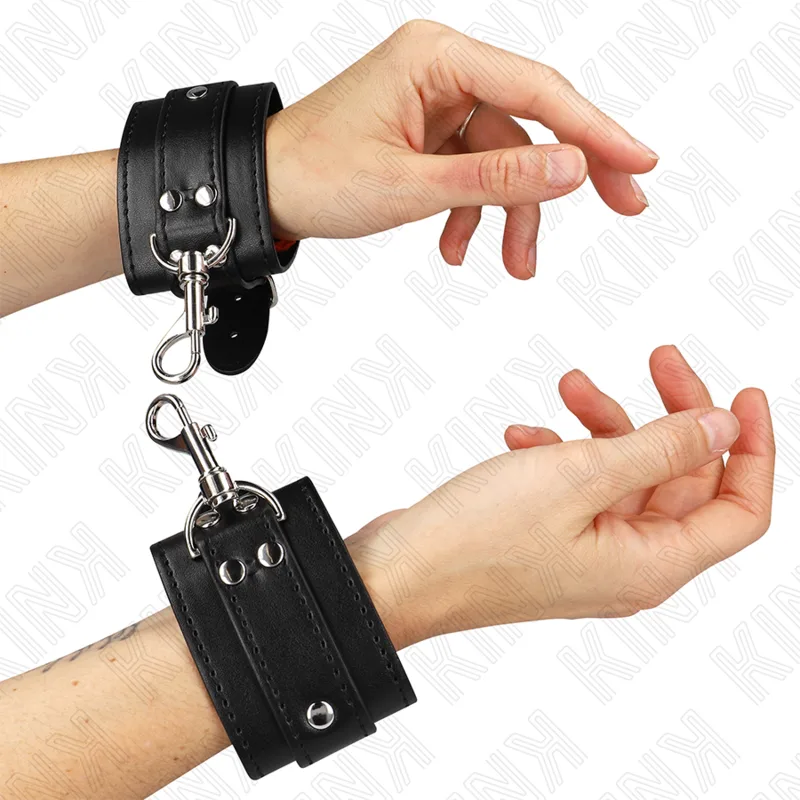 Kink - Proteções de Pulso de Masmorra com Bloqueio Preto Ajustáveis 21-28 cm X 5,5 cm