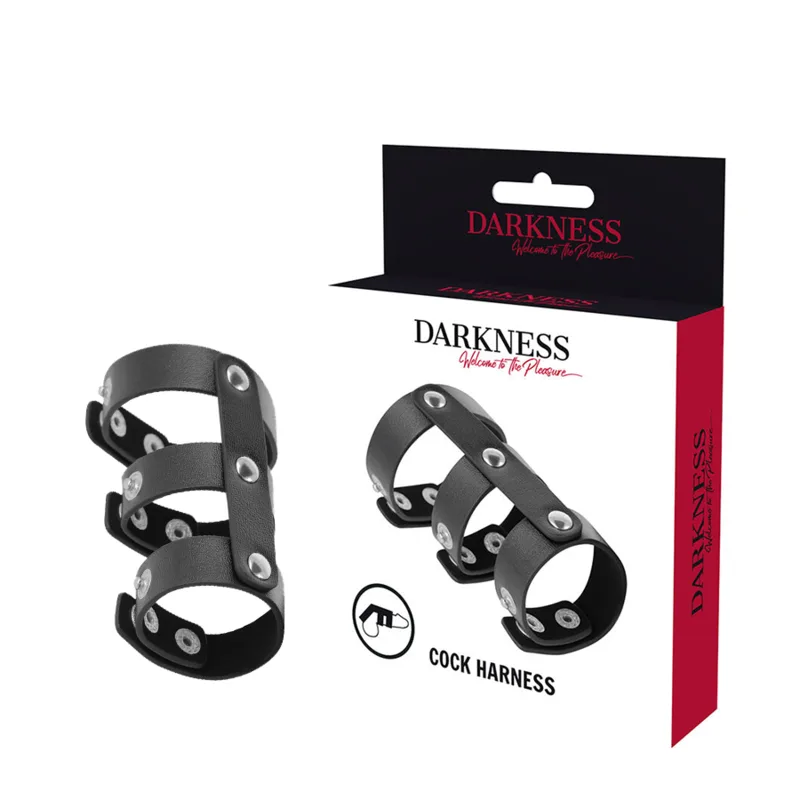 Darkness - Adjustable Leather Double Penis and Testicle Ring
